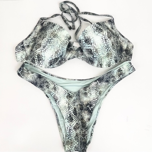 Victoria’s Secret Swimsuit 36C/Medium Green Gray Snake Print 2 PC Bikini - Picture 13 of 14